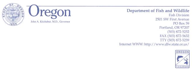 Oregon Department of Fish and Wildlife Letterhead